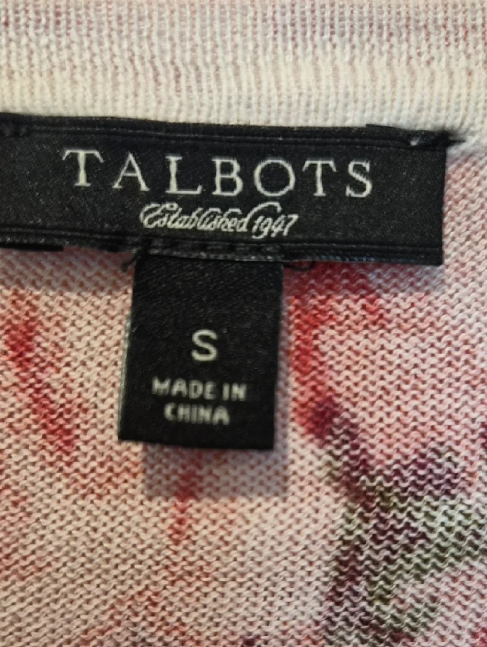 Talbots Silk/ Cotton  Floral Crewneck Cardigan in Pink, Yellow & Burgundy